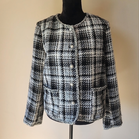 Adrianna Papell Jackets & Blazers - Adrianna Papell Boucle Women's Black/White Tweed Blazer Sz L.